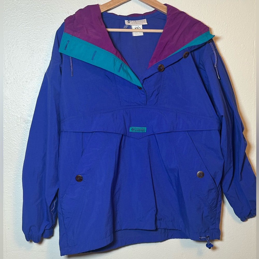 Vintage 1990’s‎ Columbia Blue and Purple Jacket bright color block windbreaker